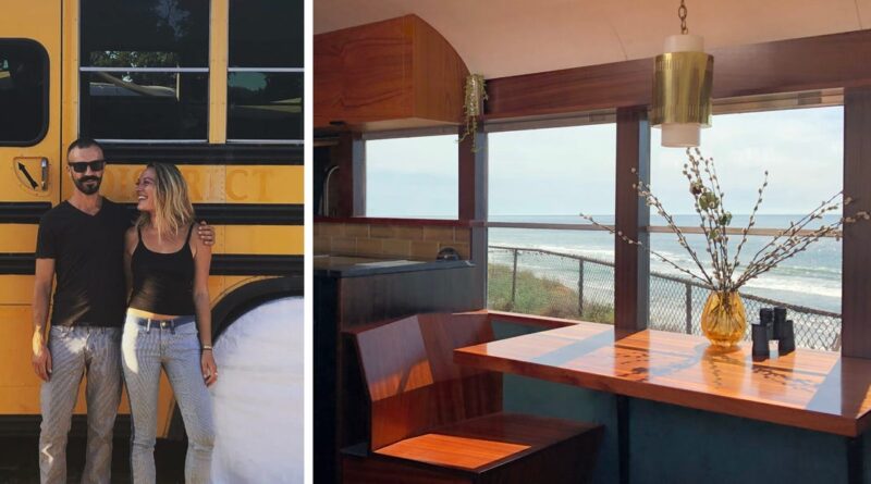 This couple’s DIY ‘Skoolie’ bus conversion took 4 years and cost $20,000. See inside their ‘mid-century’ dream home.